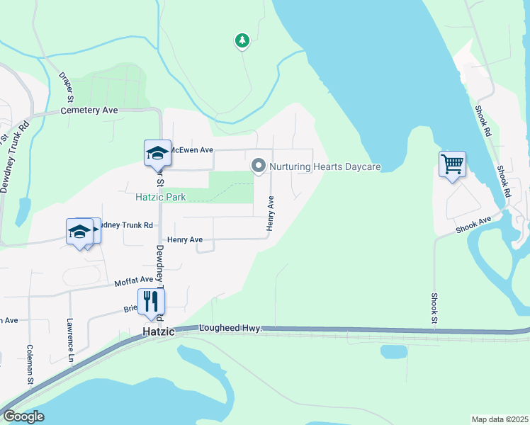 map of restaurants, bars, coffee shops, grocery stores, and more near 8379 McTaggart Street in Mission