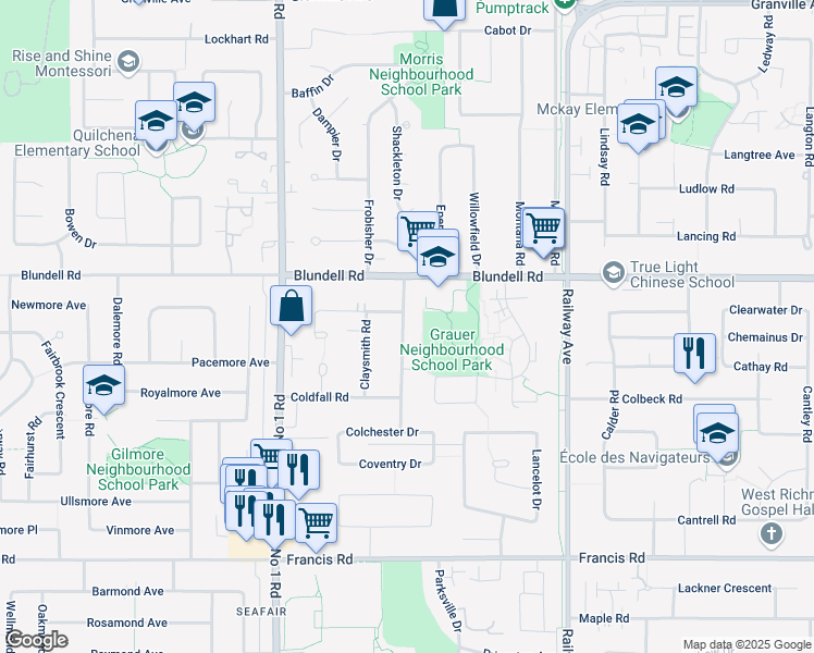 map of restaurants, bars, coffee shops, grocery stores, and more near 8100 Claybrook Road in Richmond