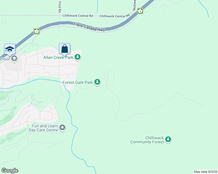 map of restaurants, bars, coffee shops, grocery stores, and more near 8447 Forest Gate Drive in Chilliwack