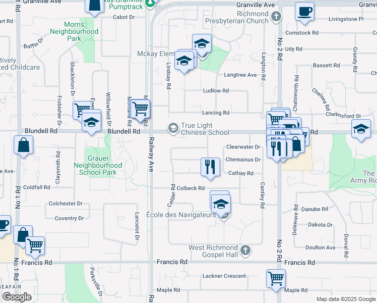 map of restaurants, bars, coffee shops, grocery stores, and more near 5220 Chetwynd Avenue in Richmond