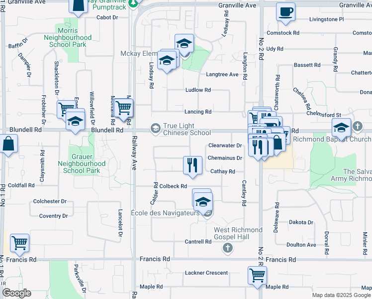 map of restaurants, bars, coffee shops, grocery stores, and more near 5520 Chetwynd Avenue in Richmond