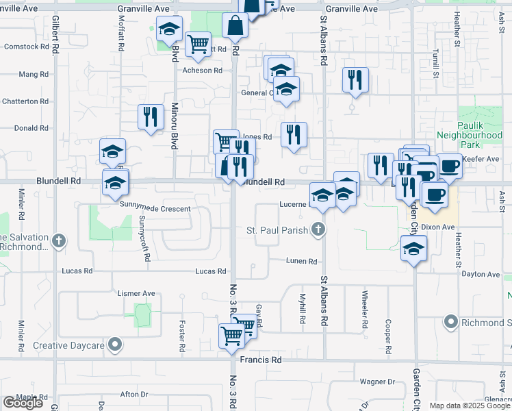 map of restaurants, bars, coffee shops, grocery stores, and more near 8140 Luton Road in Richmond
