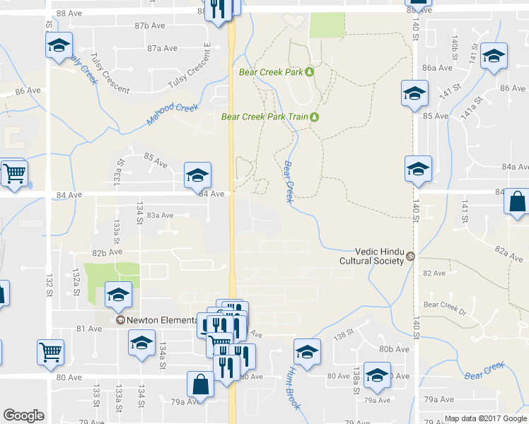 map of restaurants, bars, coffee shops, grocery stores, and more near in Surrey