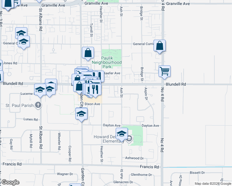 map of restaurants, bars, coffee shops, grocery stores, and more near 8051 Ash Street in Richmond