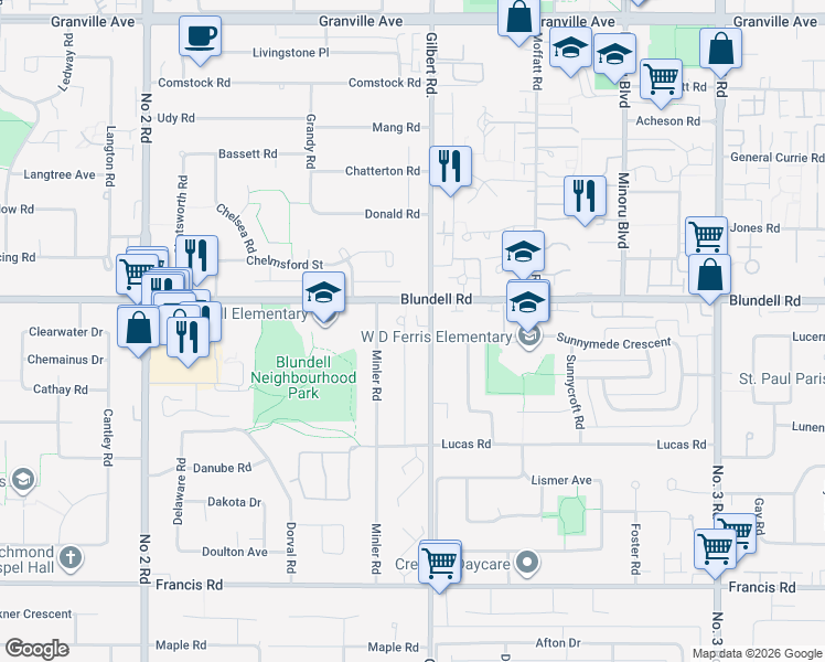 map of restaurants, bars, coffee shops, grocery stores, and more near 8060 Mirabel Court in Richmond