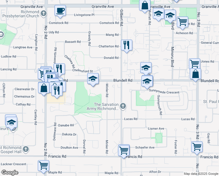 map of restaurants, bars, coffee shops, grocery stores, and more near 8060 Minler Road in Richmond