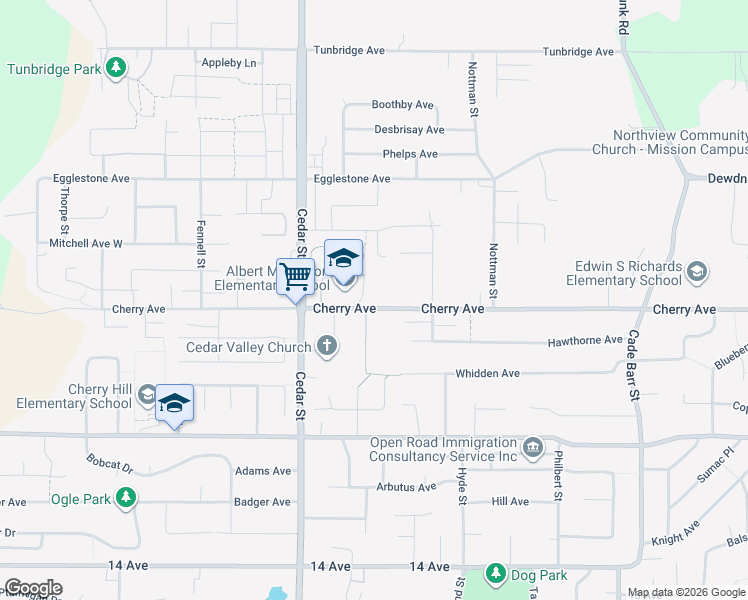 map of restaurants, bars, coffee shops, grocery stores, and more near 32929 Cherry Avenue in Mission