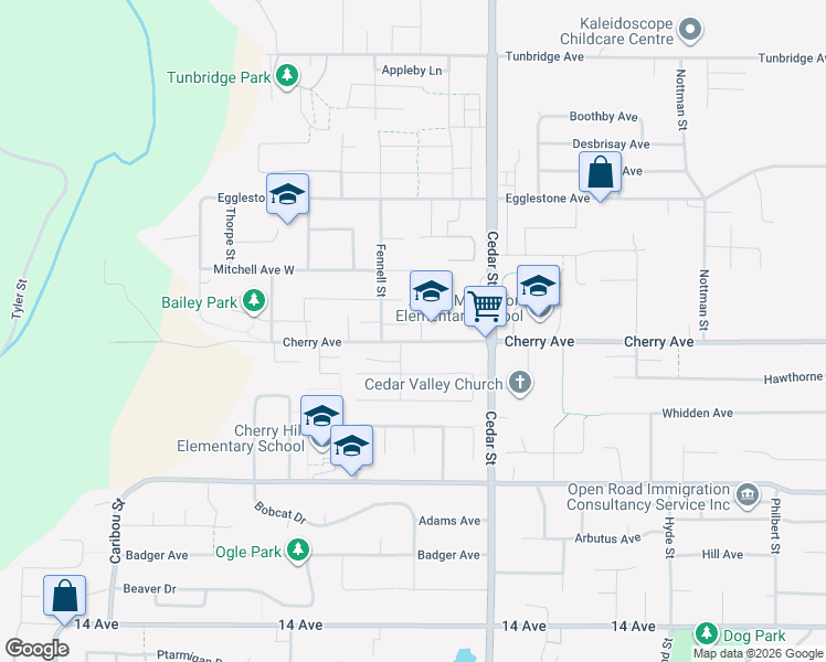 map of restaurants, bars, coffee shops, grocery stores, and more near 32699 Cherry Avenue in Mission