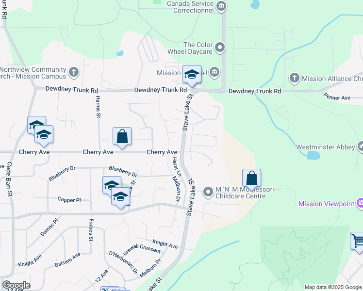 map of restaurants, bars, coffee shops, grocery stores, and more near 33849 Cherry Avenue in Mission