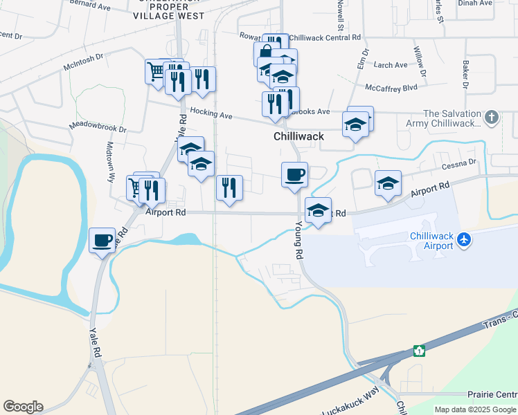 map of restaurants, bars, coffee shops, grocery stores, and more near 45895 Airport Rd in Chilliwack