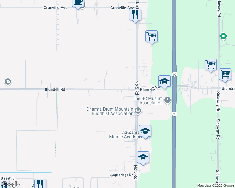 map of restaurants, bars, coffee shops, grocery stores, and more near 11660 Blundell Road in Richmond