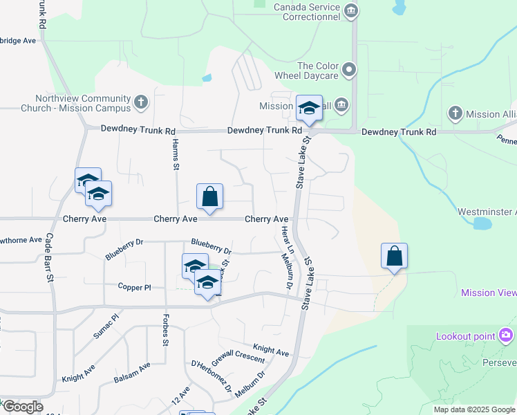 map of restaurants, bars, coffee shops, grocery stores, and more near 8412 Doerksen Drive in Mission