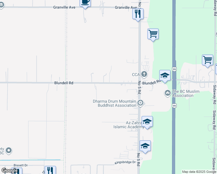 map of restaurants, bars, coffee shops, grocery stores, and more near 11520 Blundell Road in Richmond