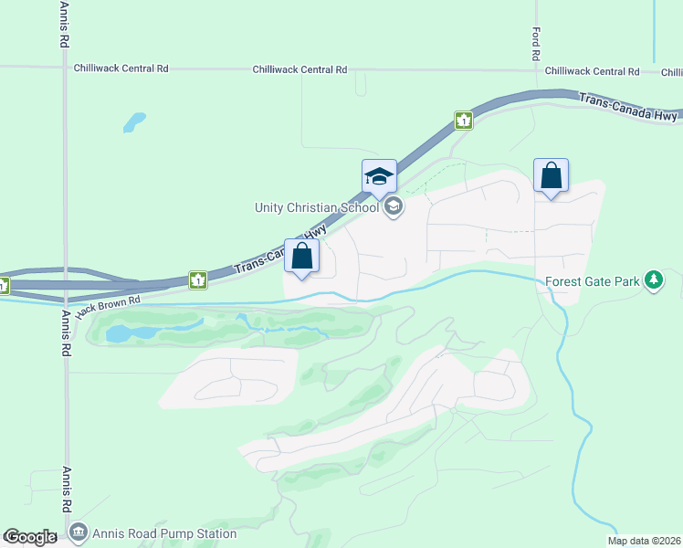 map of restaurants, bars, coffee shops, grocery stores, and more near 8457 Bradshaw Place in Chilliwack