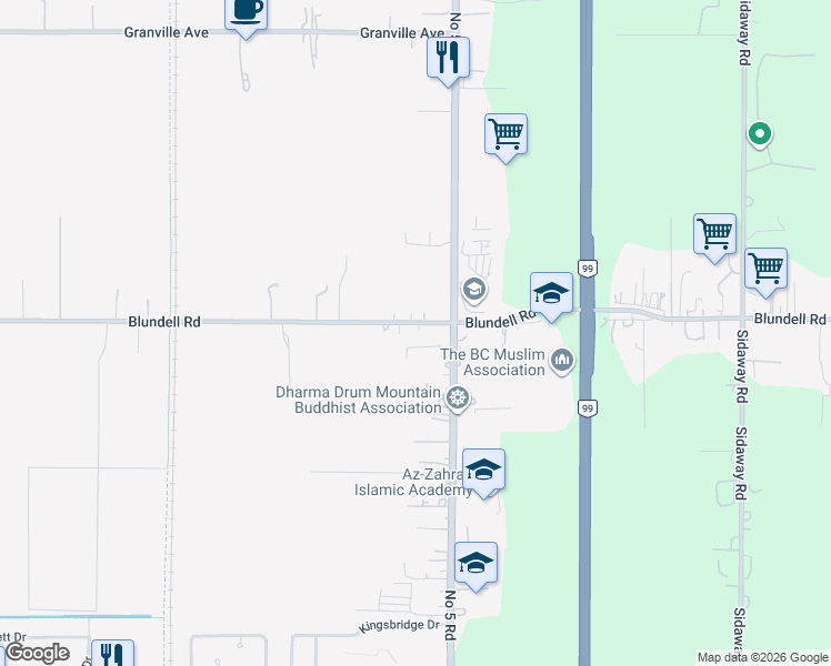 map of restaurants, bars, coffee shops, grocery stores, and more near 11800 Blundell Road in Richmond