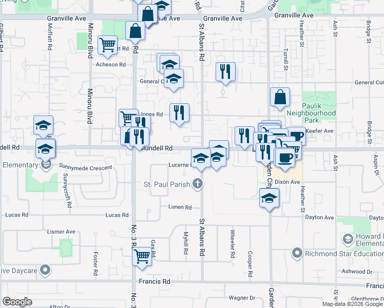 map of restaurants, bars, coffee shops, grocery stores, and more near in Richmond