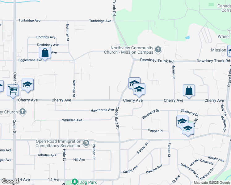 map of restaurants, bars, coffee shops, grocery stores, and more near 8441 Cox Drive in Mission