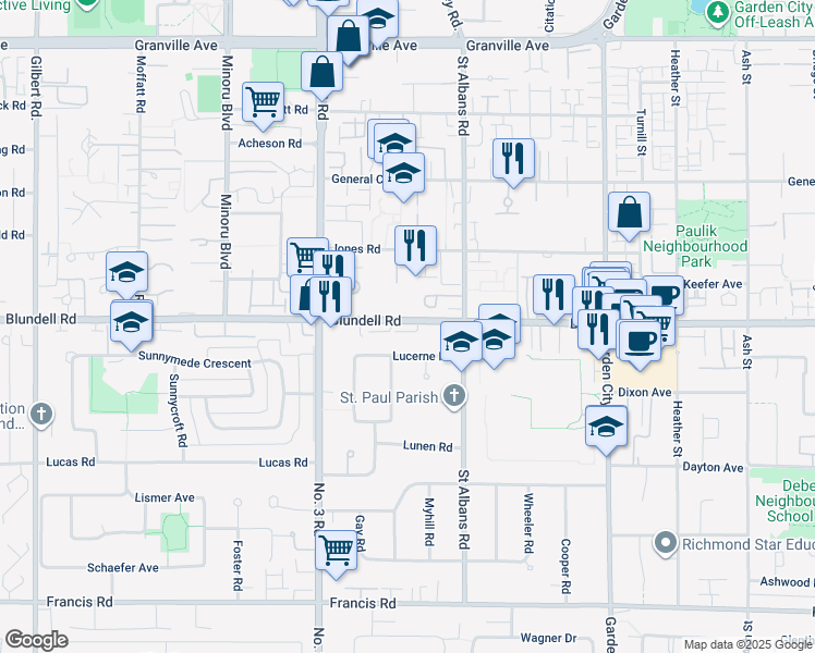 map of restaurants, bars, coffee shops, grocery stores, and more near 4 Blundell Road in Richmond