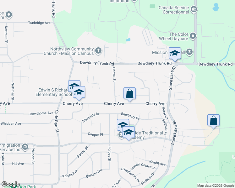 map of restaurants, bars, coffee shops, grocery stores, and more near 8442 Harms Street in Mission