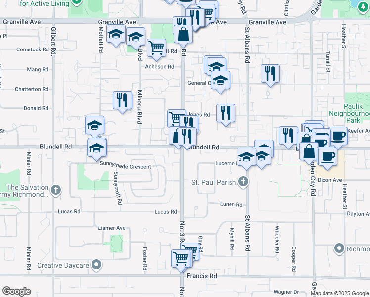 map of restaurants, bars, coffee shops, grocery stores, and more near in Richmond