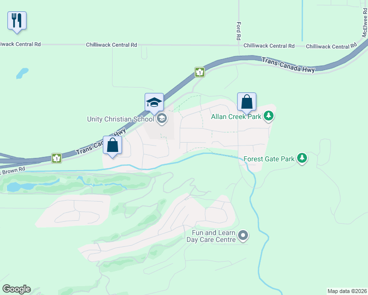 map of restaurants, bars, coffee shops, grocery stores, and more near 50952 Sophie Crescent in Chilliwack