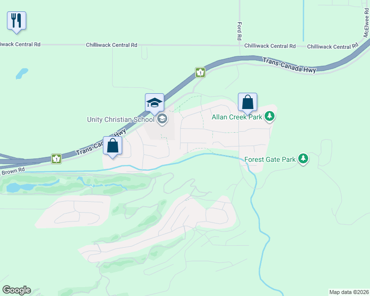 map of restaurants, bars, coffee shops, grocery stores, and more near 50952 Sophie Crescent in Chilliwack