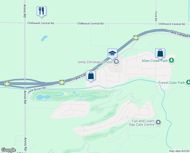 map of restaurants, bars, coffee shops, grocery stores, and more near 8512 Bradshaw Place in Chilliwack