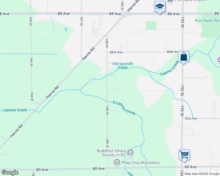 map of restaurants, bars, coffee shops, grocery stores, and more near 8404 188 Street in Surrey