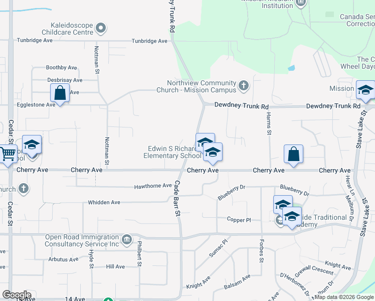 map of restaurants, bars, coffee shops, grocery stores, and more near 8455 Cade Barr Street in Mission