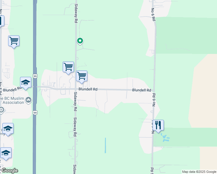 map of restaurants, bars, coffee shops, grocery stores, and more near 13351 Blundell Road in Richmond