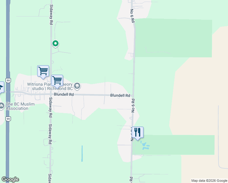 map of restaurants, bars, coffee shops, grocery stores, and more near 13671 Blundell Road in Richmond