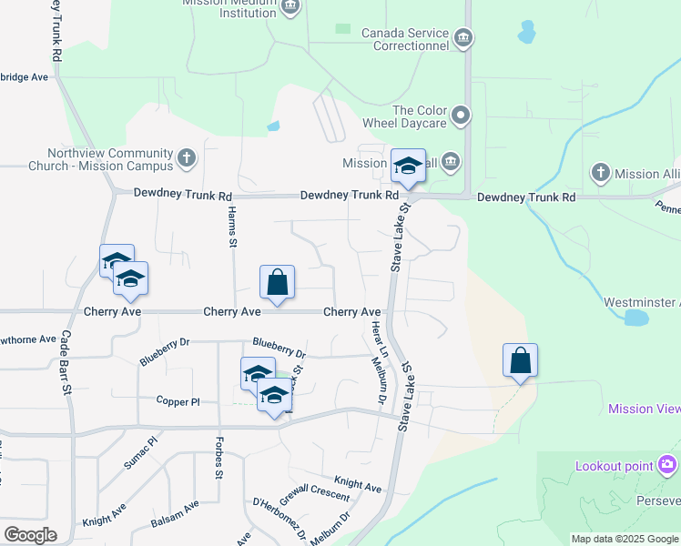 map of restaurants, bars, coffee shops, grocery stores, and more near 8464 Doerksen Drive in Mission
