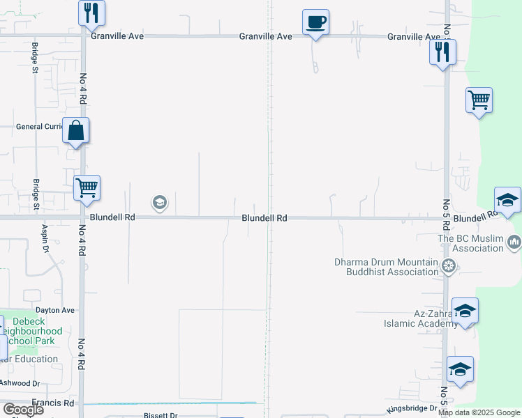 map of restaurants, bars, coffee shops, grocery stores, and more near 10751 Blundell Road in Richmond