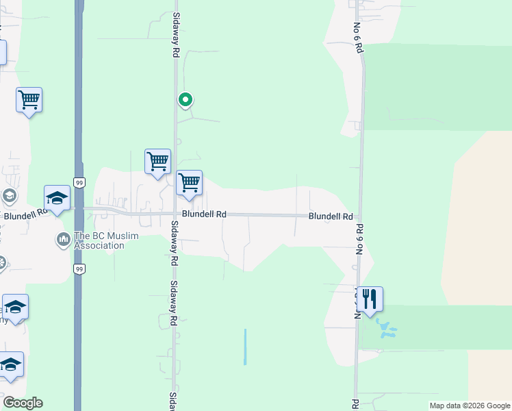 map of restaurants, bars, coffee shops, grocery stores, and more near 13371 Blundell Road in Richmond