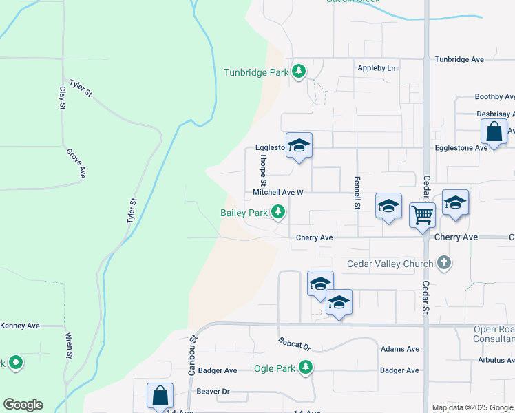 map of restaurants, bars, coffee shops, grocery stores, and more near 8463 Bailey Place in Mission