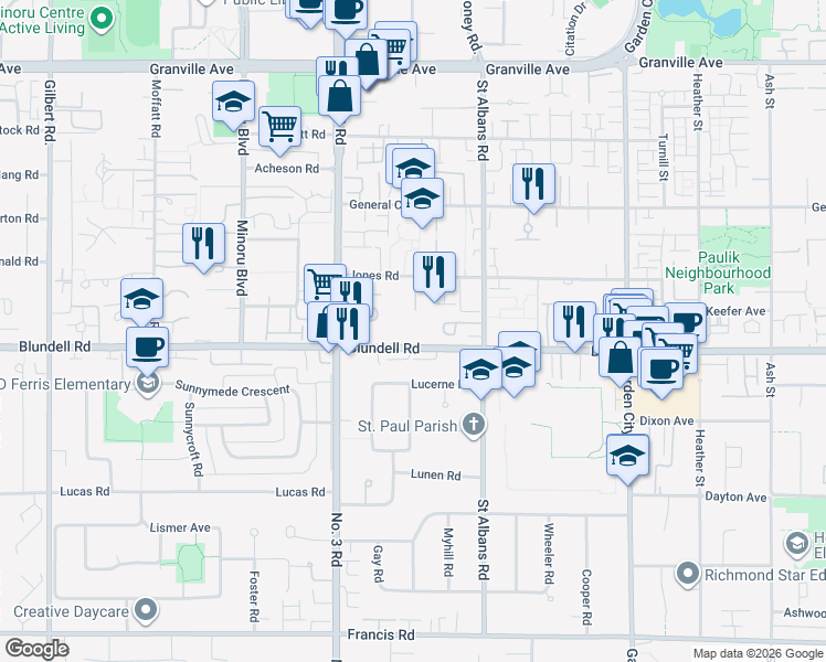 map of restaurants, bars, coffee shops, grocery stores, and more near in Richmond