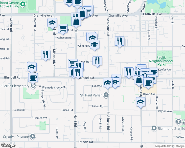 map of restaurants, bars, coffee shops, grocery stores, and more near in Richmond