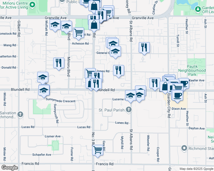map of restaurants, bars, coffee shops, grocery stores, and more near in Richmond