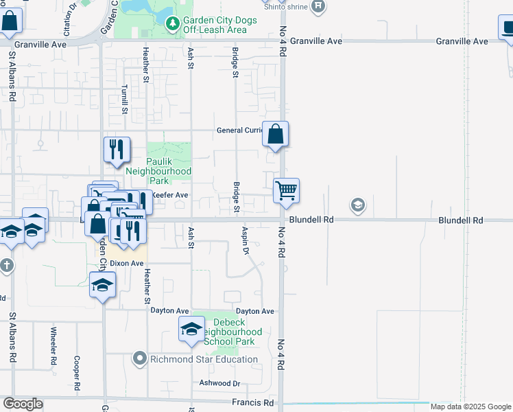 map of restaurants, bars, coffee shops, grocery stores, and more near 9688 Keefer Avenue in Richmond