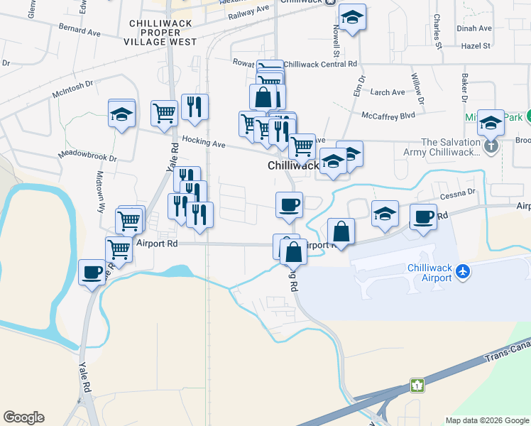 map of restaurants, bars, coffee shops, grocery stores, and more near in Chilliwack