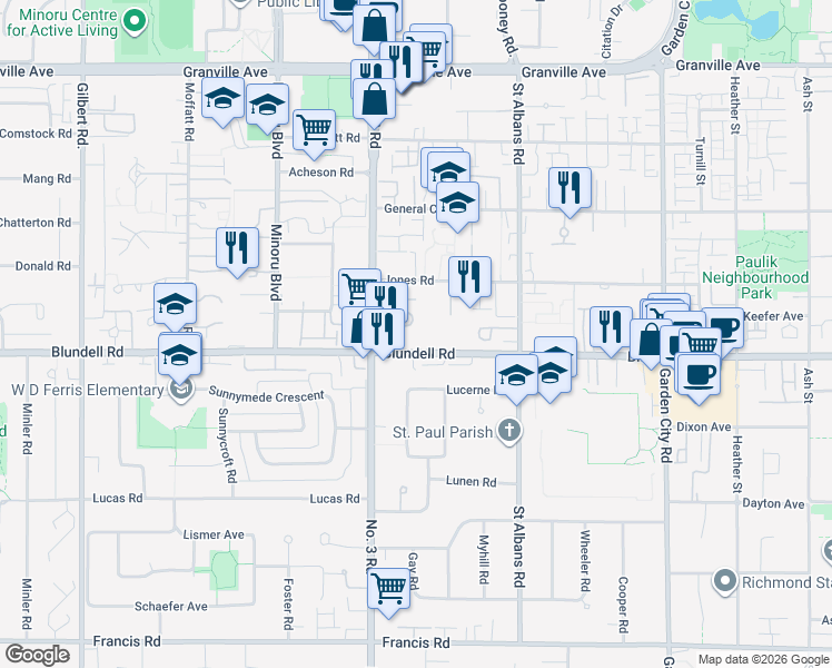 map of restaurants, bars, coffee shops, grocery stores, and more near in Richmond