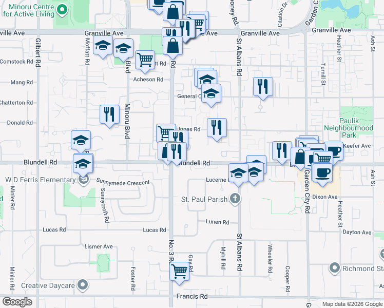 map of restaurants, bars, coffee shops, grocery stores, and more near in Richmond