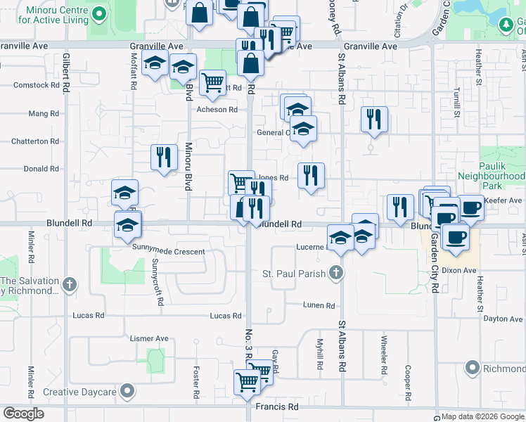 map of restaurants, bars, coffee shops, grocery stores, and more near 8080 Jones Road in Richmond