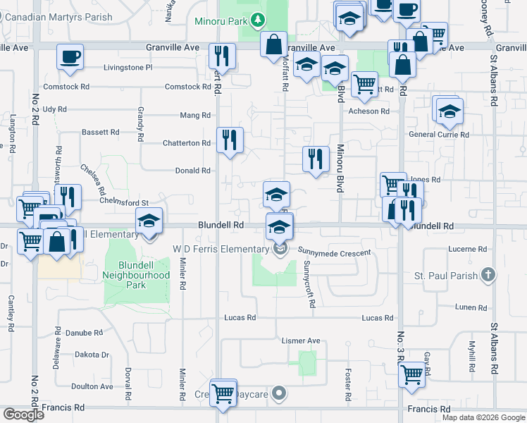map of restaurants, bars, coffee shops, grocery stores, and more near in Richmond