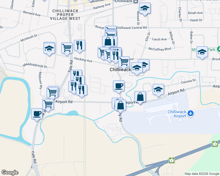 map of restaurants, bars, coffee shops, grocery stores, and more near in Chilliwack