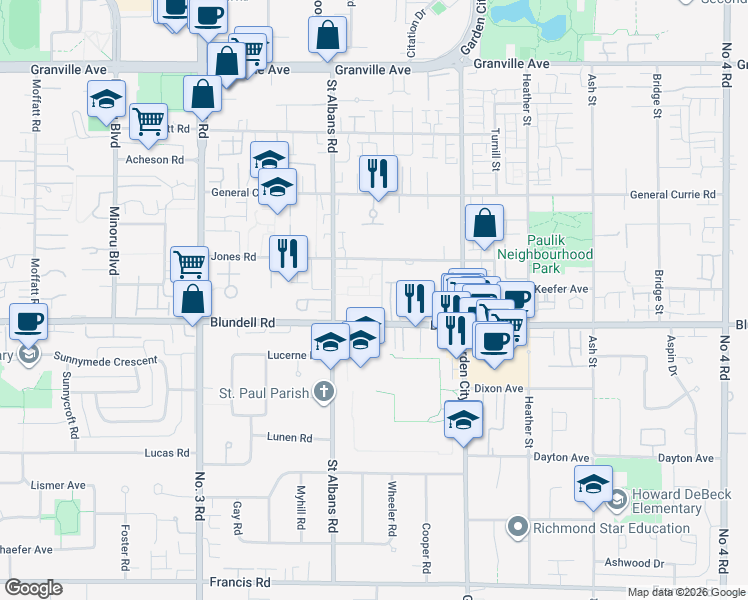 map of restaurants, bars, coffee shops, grocery stores, and more near in Richmond