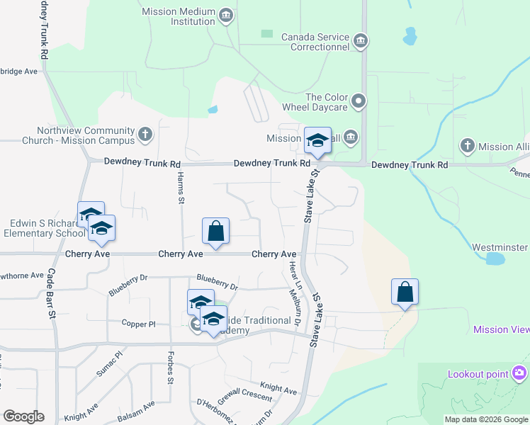 map of restaurants, bars, coffee shops, grocery stores, and more near 8478 Doerksen Drive in Mission