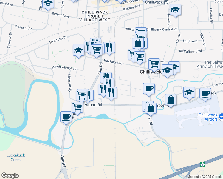 map of restaurants, bars, coffee shops, grocery stores, and more near 8465 Harvard Place in Chilliwack