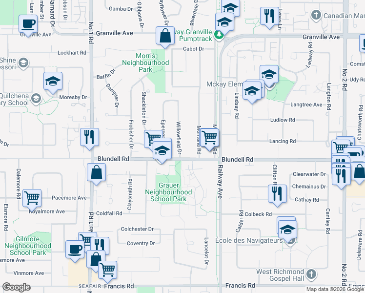 map of restaurants, bars, coffee shops, grocery stores, and more near 7920 Willowfield Drive in Richmond