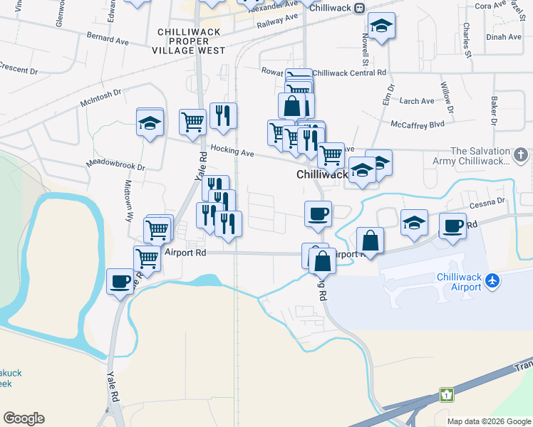 map of restaurants, bars, coffee shops, grocery stores, and more near in Chilliwack